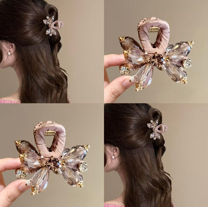 Luxury Pink Crystal Hair Clip for Women- Elegant Look, Suitable for Thin Hair, Half-Up Hairstyle Back of Head Hair Accessory 🦋
