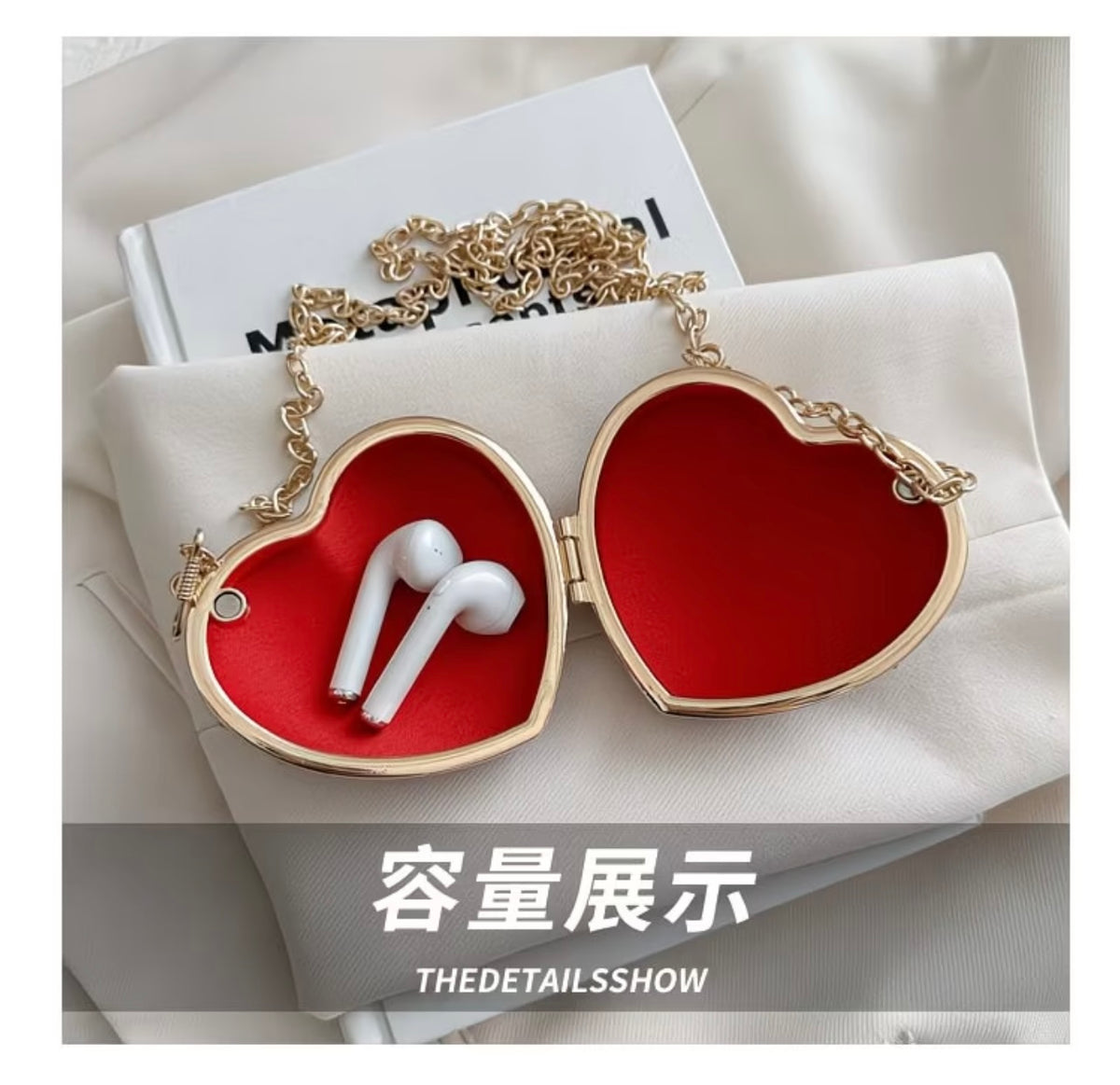 Ultra-mini luxury rhinestone sparkling wine-red heart-shaped  crossbody pouch