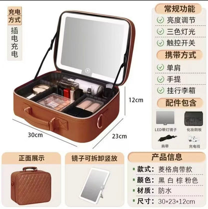 Professional Large-Capacity Storage Box with Mirror for Cosmetics, Includes Makeup Brush Set