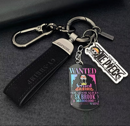 One Piece Merchandise - Luffy, Zoro, Ace Wanted Poster Titanium Steel Military Badge Keychain Pendant for Men & Women Car Keys
