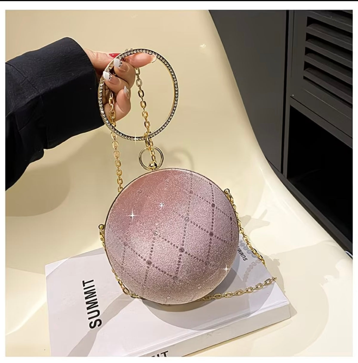 Glamorous stone work Crossbody Bag Versatile Chain Ball-Shaped Small Round Purse