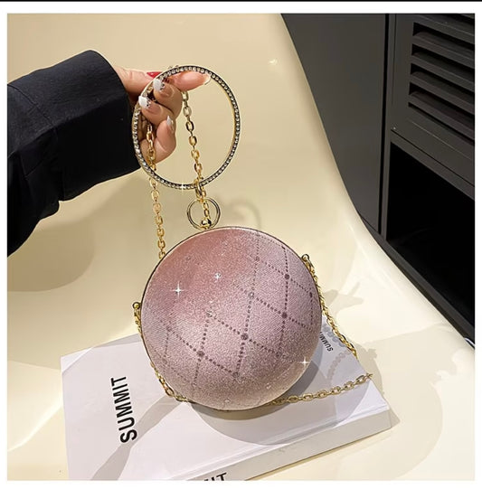 Glamorous stone work Crossbody Bag Versatile Chain Ball-Shaped Small Round Purse
