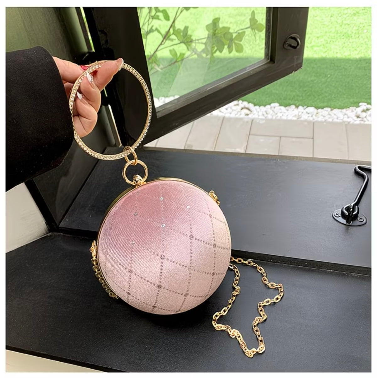 Glamorous stone work Crossbody Bag Versatile Chain Ball-Shaped Small Round Purse