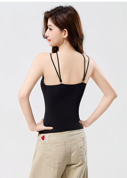 Women's Spider Web Cutout Backless Halter Neck Camisole Inner Wear Top