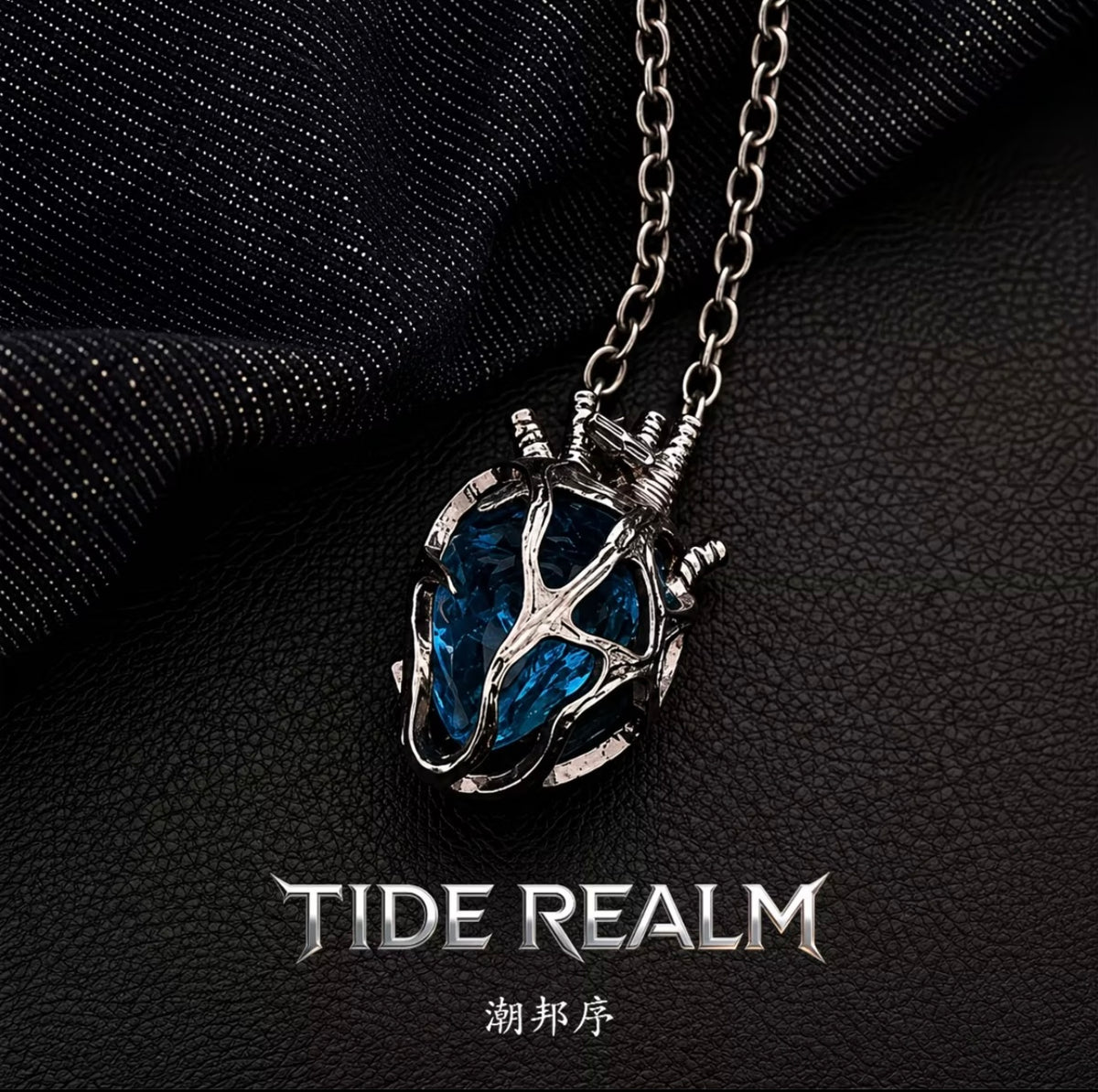 Gothic Dark Style Hollow Heart Red and Blue Glass Heart Pendant Necklace