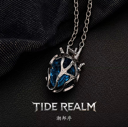 Gothic Dark Style Hollow Heart Red and Blue Glass Heart Pendant Necklace