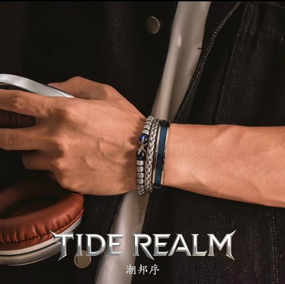Luxury Layered Bracelet - Trendy, Unique, High-End Blue Bead Multi-Layer Braided Cord Wristband