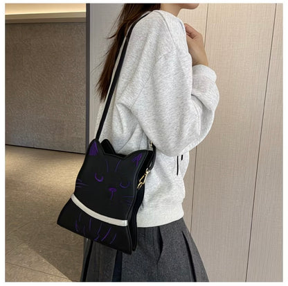 Large Capacity Shoulder Crossbody Bag with Cute Cat Design, Stylish Bucket Bag for Outdoor Use