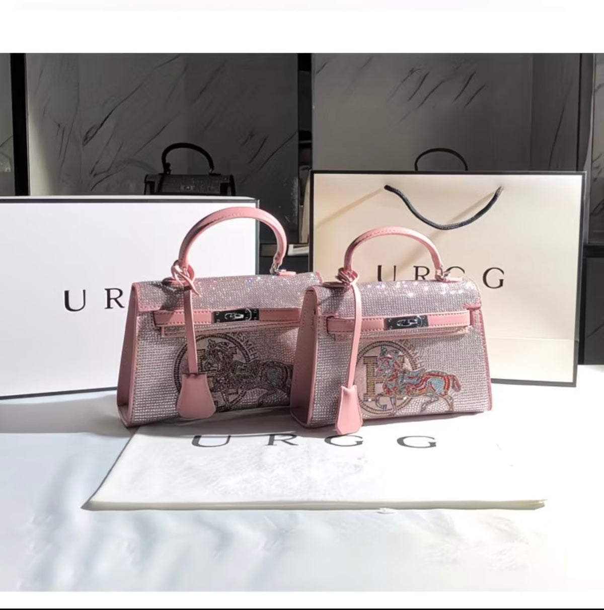 URGE Rhinestone  New Trendy Textured Second Generation Mini Kelly Bag with crossbody Handbag