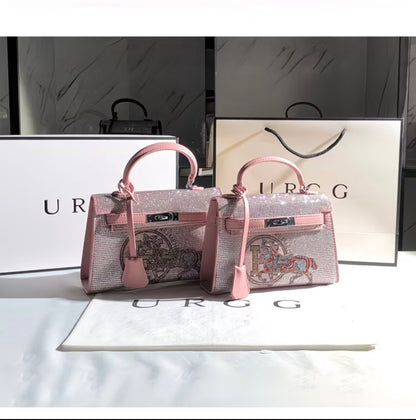 URGE Rhinestone  New Trendy Textured Second Generation Mini Kelly Bag with crossbody Handbag