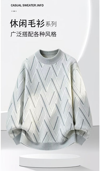 Premium Diamond Pattern Knitwear, Fashion Brand Faux Mink Fleece Thick Warm Woolen Pullover for Winter