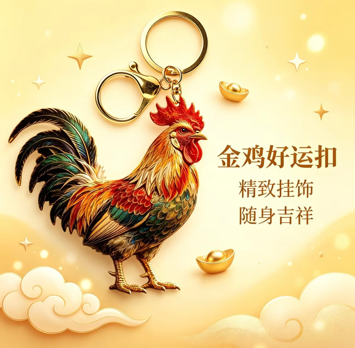 Golden Rooster Crowing Keychain - Chinese-style Big Rooster 🐓
