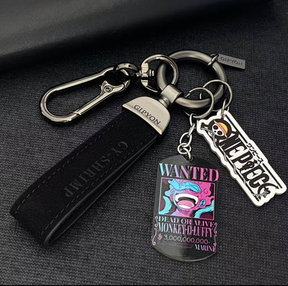 One Piece Merchandise - Luffy, Zoro, Ace Wanted Poster Titanium Steel Military Badge Keychain Pendant for Men & Women Car Keys