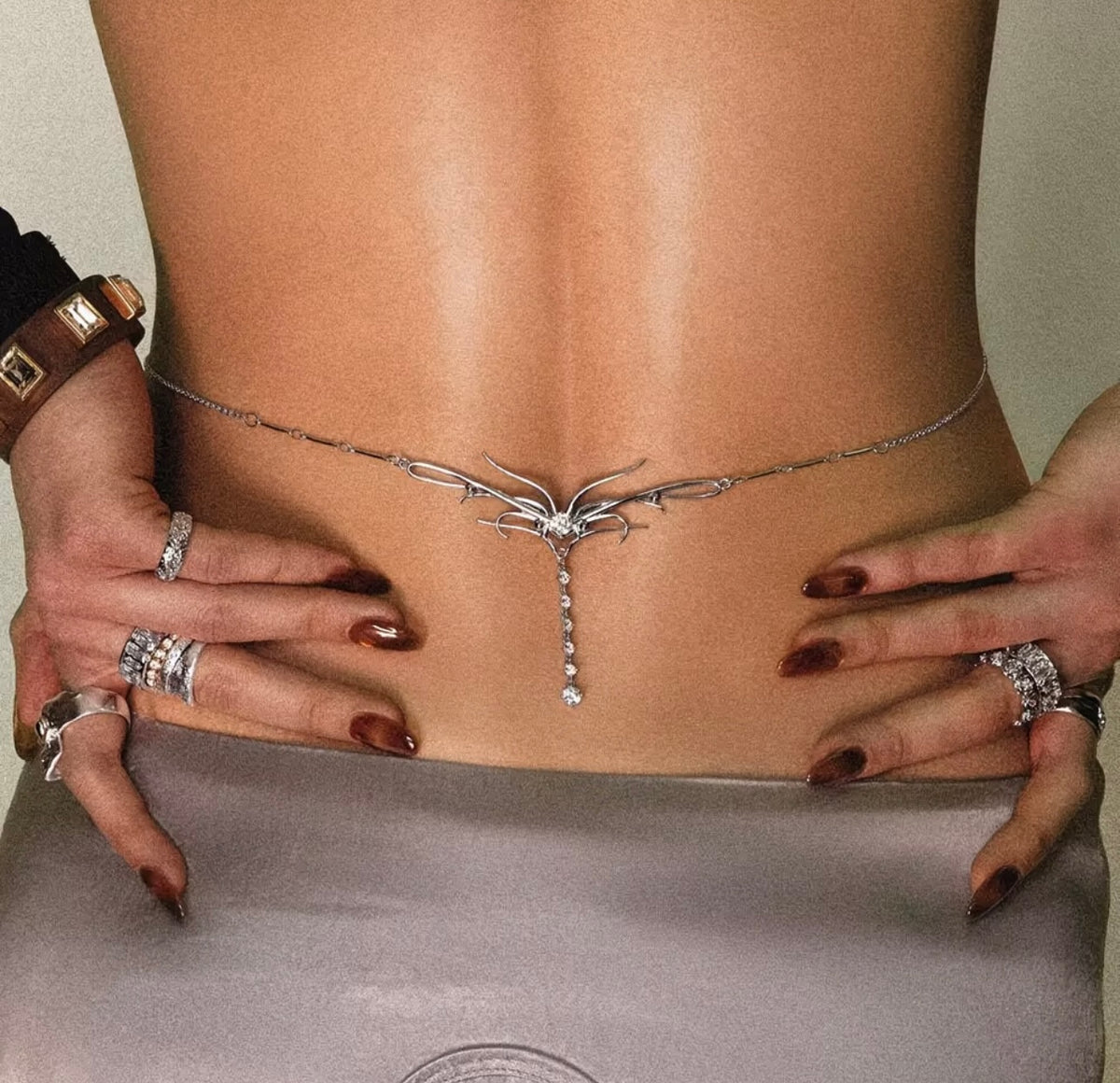 Rhinestone Fringe Waist Chain - Vacation Accessory, Simple Bikini Body Chain Waist Decoration