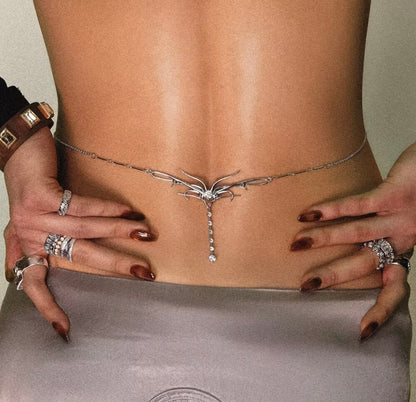 Rhinestone Fringe Waist Chain - Vacation Accessory, Simple Bikini Body Chain Waist Decoration