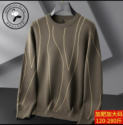 Autumn Winter Plus Size Men's Long Sleeve Knitted Sweater, Loose Fit Casual Round Neck Pullover warmer