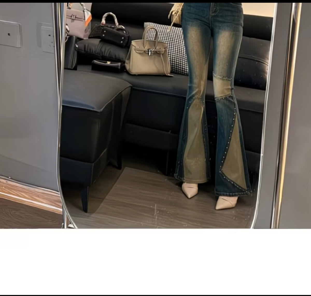 Women's 2026  Fall Elastic High-Waisted Designer
Patchwork Studded American-Style Flare Jeans for Petite Figures 👖