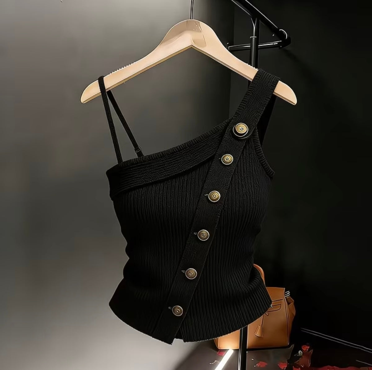 Asymmetrical Shoulder Sleeveless Knit Vest for stylish women