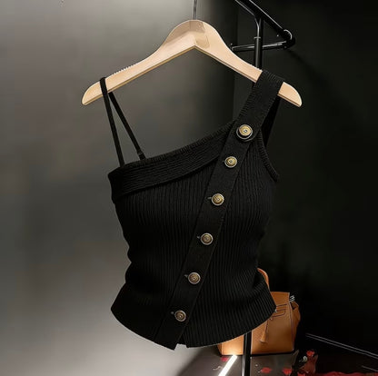 Asymmetrical Shoulder Sleeveless Knit Vest for stylish women