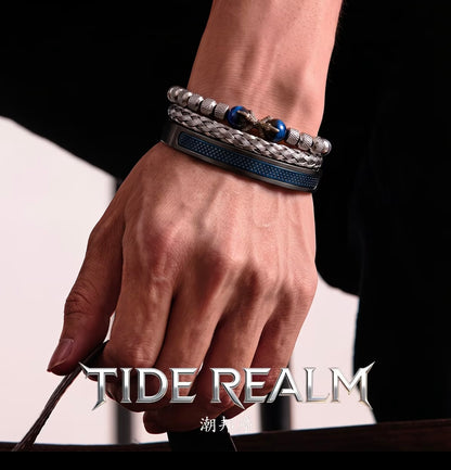Luxury Layered Bracelet - Trendy, Unique, High-End Blue Bead Multi-Layer Braided Cord Wristband