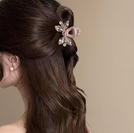 Luxury Pink Crystal Hair Clip for Women- Elegant Look, Suitable for Thin Hair, Half-Up Hairstyle Back of Head Hair Accessory 🦋